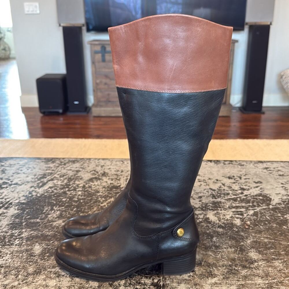 Franco Sarto Black/Brown Leather Riding Boots Size 7 - Picture 2 of 8